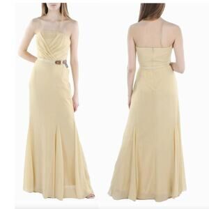 NWT Lauren Ralph Lauren Gold Shimmer Strapless Belted Padded Bra Prom Gown 8